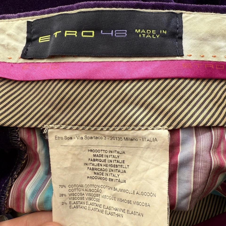 Etro 48 Mens Purple Velvet Dress Pants Made in Italy - Image 3 of 4