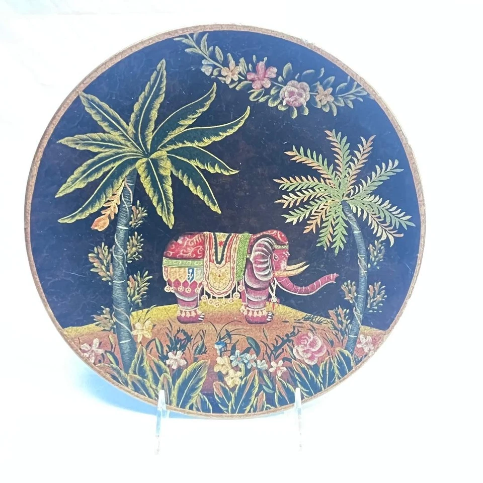 VTG Mid Century Mod Plate Elephant Palm Tree Collectible Flora Tusks10"Dia*READ* - Image 3 of 4