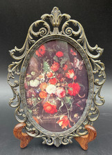 Quadro ovale vintage stampa natura morta fiori cornice decorativo ottone