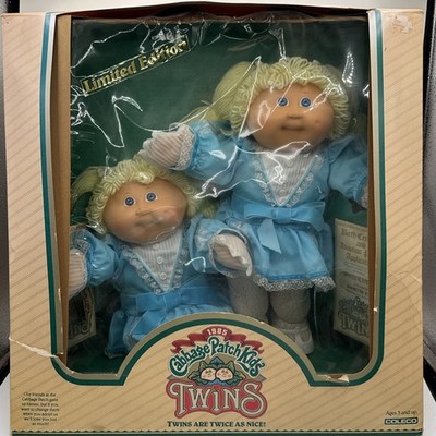 Vintage 1984 Limited Edition Cabbage Patch Twins Girls Blonde Blue Dresses #3901