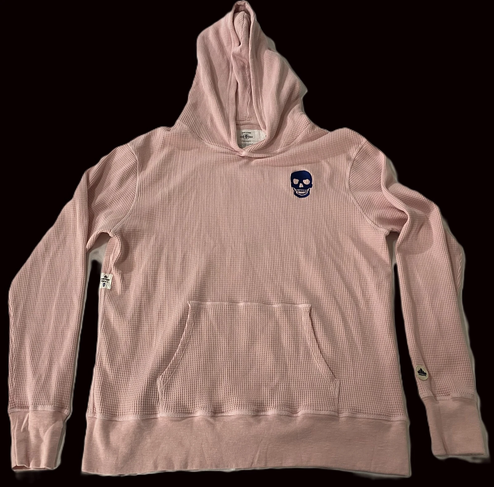 Sport of Kings ~XL~ Waffle Hoodie USA Thermal Skull Pullover Pink Cotton-Size=XL