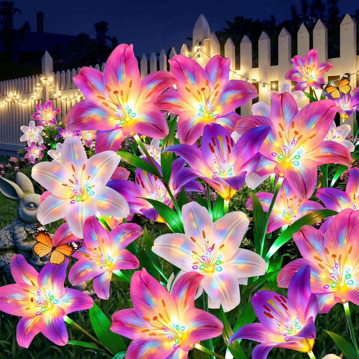 Solar Lights Outdoor Garden Decor - 6 Pack Solar Flowers with 30 Heads Colorful