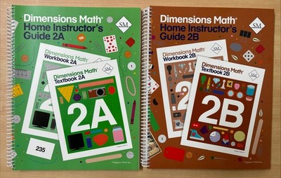 Lot 2 Dimensions Math Home Instructors Guide 2A + 2B Spiral Bound Singapore Math