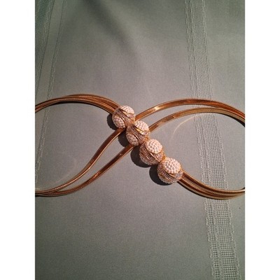 Judith Leiber Vintage Gold Double Snake Chain Belt Faux Pearl Crystal Baubles31\