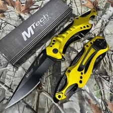 M-Tech Spring Open Neon Yellow Aluminum Tactical Pocket Knife w/ bottle opener