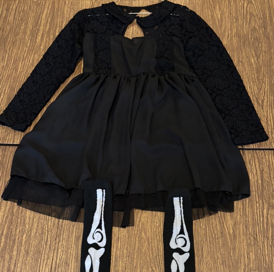 addams family black dress Custom Wednesday Addams Costume: Girls Halloween Black Dress