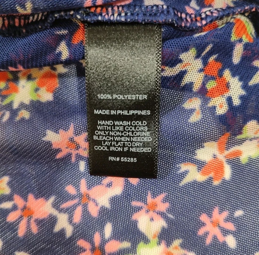 てい Express エクスプレス ブルー フローラル シャーリング V ネック