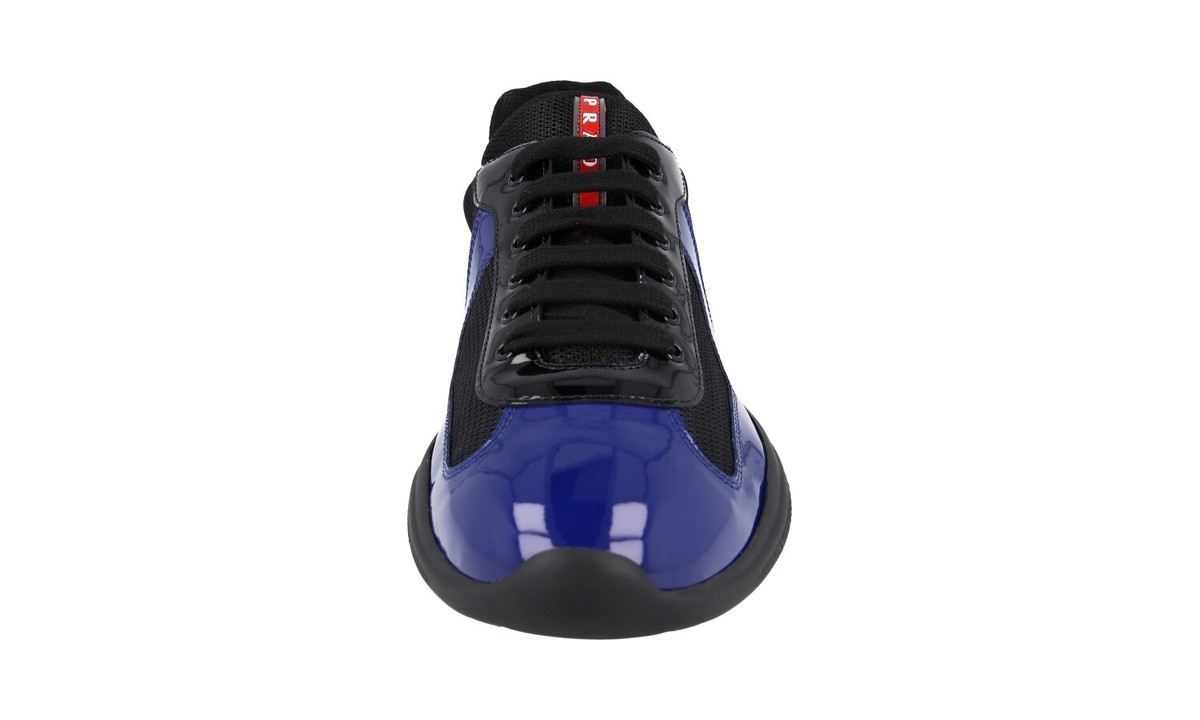 PRADA AMERICAS CUP SNEAKERS SHOES 4E3400 BLUE LEATHER NEW US 12 EU