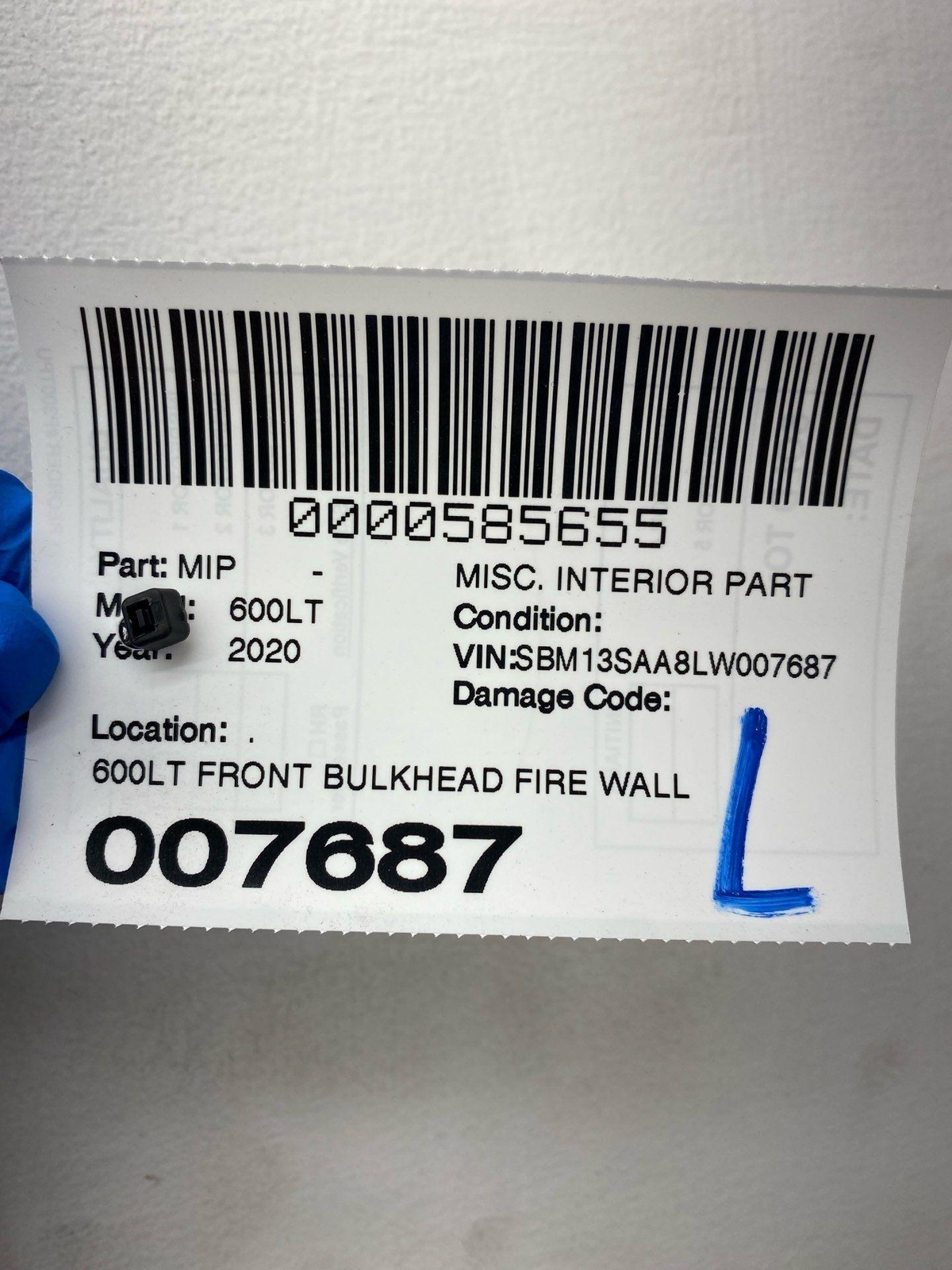 2019-2021 MCLAREN 600LT FRONT BULKHEAD FIRE WALL TRIM COVER PANEL 13A7072SP OEM