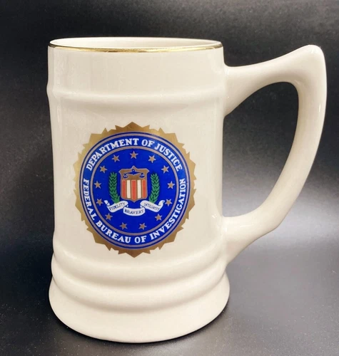 VINTAGE DOJ DEPARTMENT JUSTICE FBI FEDERAL BUREAU INVESTIGATION STEIN MUG F5