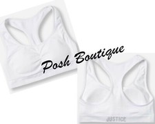 NEW Girl's JUSTICE Sports Bra White Logo 26 28 36 38 Dance Gymnastics Soccer