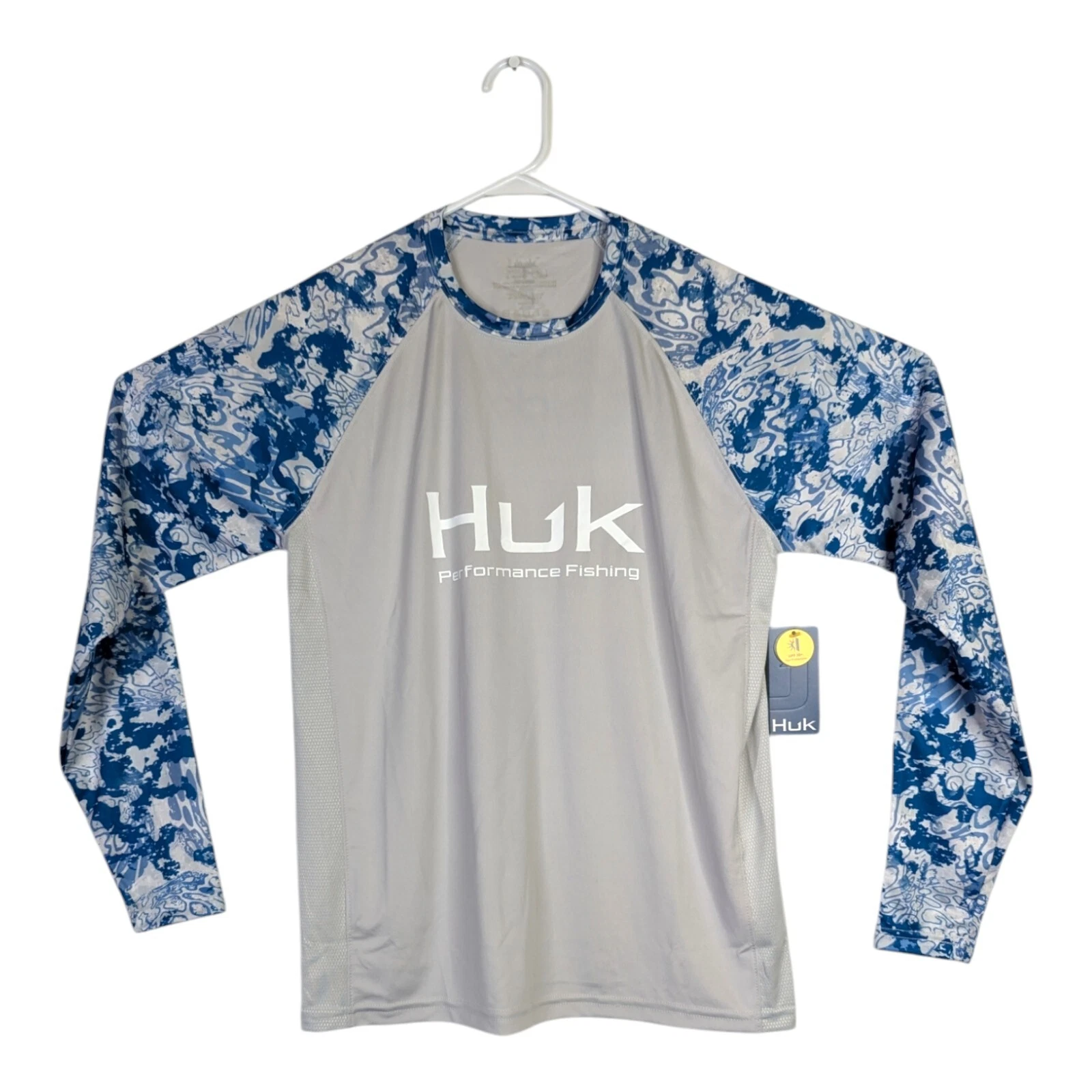Huk Shirt Mens Small Grey Blue Camo Tide Change Long Sleeve Shirt UPF 50+ New