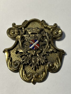Antique Victorian Era Figurative Heraldic Shield Crest Coat Of Arms Brooch Pin *