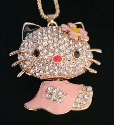 OLDER LARGEST 3D HELLO KITTY Betsey Johnson PENDANT CRYSTAL NECKLACE LT PINK - Picture 1 of 8