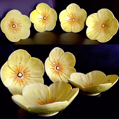 Seltenes Set aus vier schönen handgefertigten italienischen glasierten Keramik 5,5''/14cm Schalen