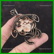Valentines Deal Natural Birds Eye Jasper Copper Wire Wrapped Tortoise Pendant