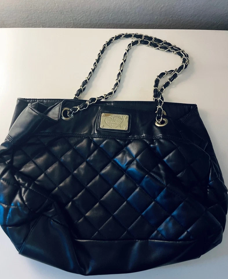 Hello Kitty Womens Black Quilted Leather Lined Chain Tote Bag Small - Image 2 of 4