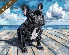 French Bulldog dog painting on a sunny waterfront boardw 8x10 Print 