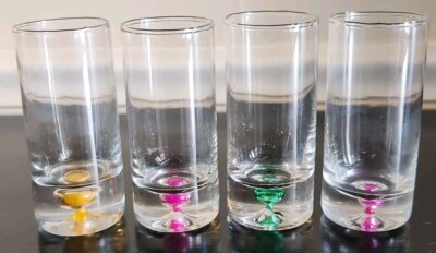 Set of 4 KROSNO POLAND 4''  Shot Glasses  Clear With Colored Controlled Bubbles