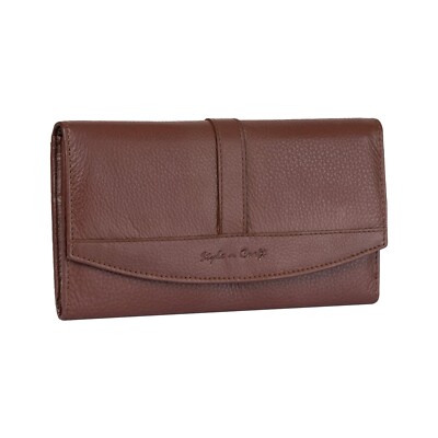 Style n Craft 391105 Double Fold Ladies Clutch Wallet - Brown Full Grain Leather