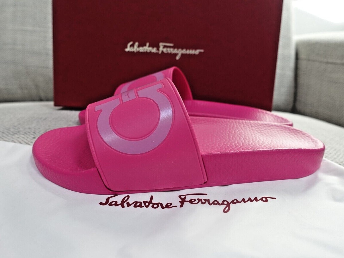 NIB Salvatore Ferragamo Gancini Groovy Pool Slides Slippers