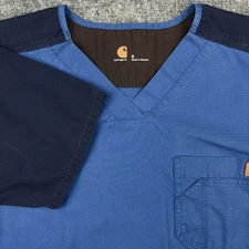 Carhartt Scrub Top Mens Small Blue Navy V-Neck Medical Pocket Ripstop C14108