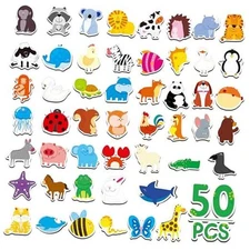 50 PCS Magnets, Adorable Magnetic -Wild Farm & Marine-Thick Refrigerator Animal