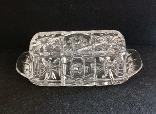 Vintage Anchor Hocking Glass Butter Dish Star of David Pattern 1960's 1/4 Lb