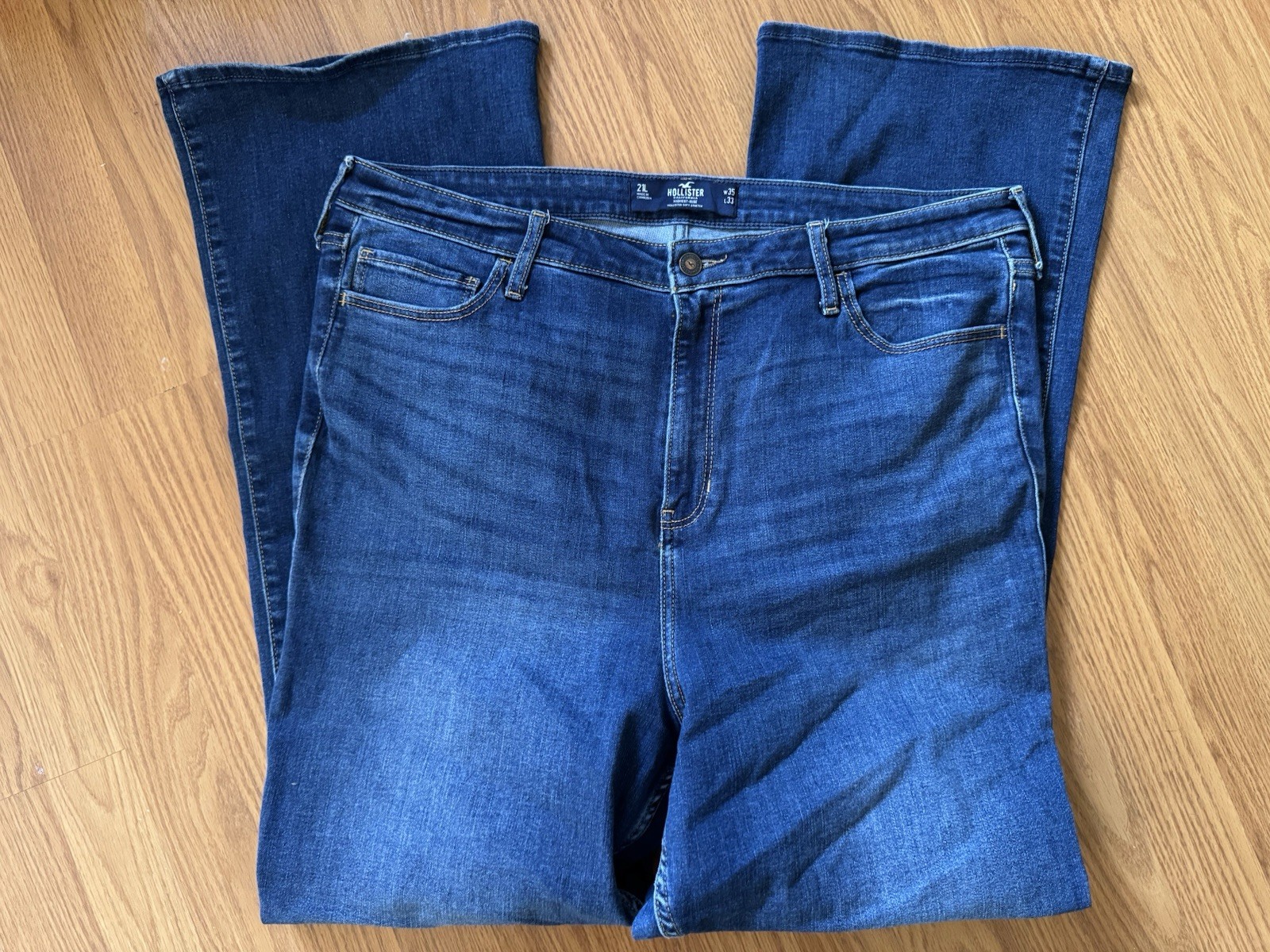 Hollister Women's High-Rise Bootcut Blue Denim Jeans Stretch Pockets