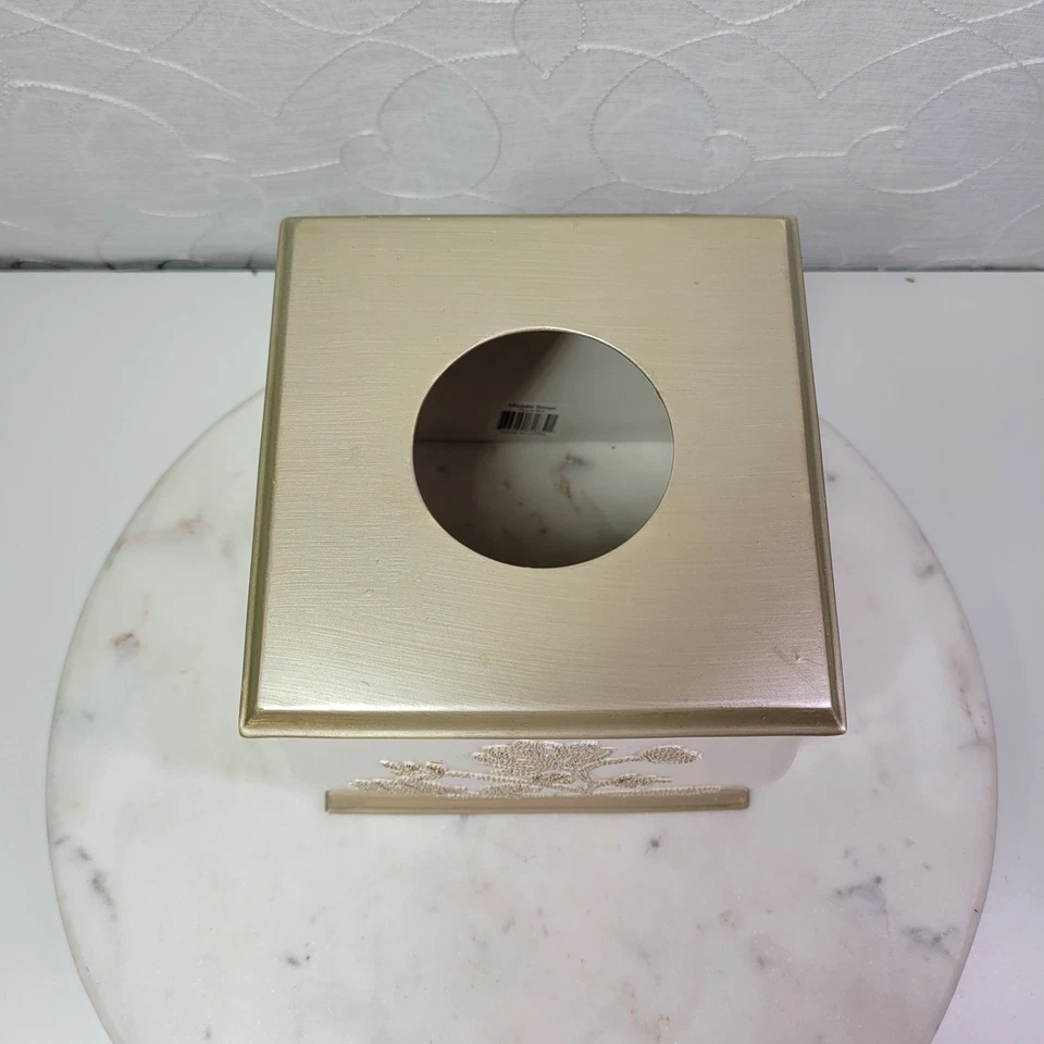 De Colección Popular Baño Maddie Pañuelo Caja Cubierta 6.25" Beige Floral Vid Resina Cuadrado Foto 4 de 4