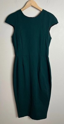 Zara Basic Dark Green Cap Sleeve Sheath Dress Size Small Full Back Zip Women s