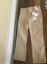 Old Navy Boys Straight Pants Beige Cotton Twill Built-In Flex Reinforced Knees