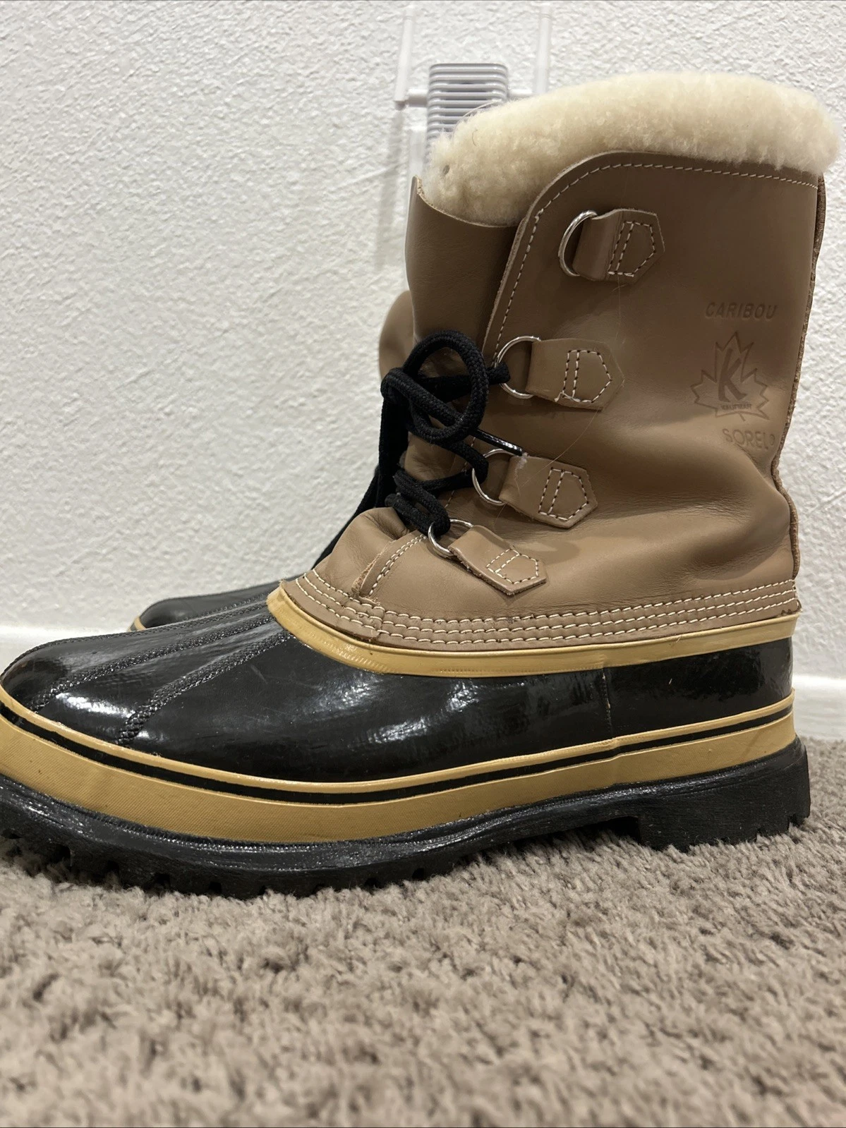 VTG Sorel Caribou Waterproof Winter Boots Men’s Size 12 Insulated Wool Fur Trim
