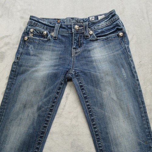 Miss Me Jeans Girls 14 Medium Wash Denim Zip Fly Embellish Pocket Bootcut 25X30 - Picture 3 of 12