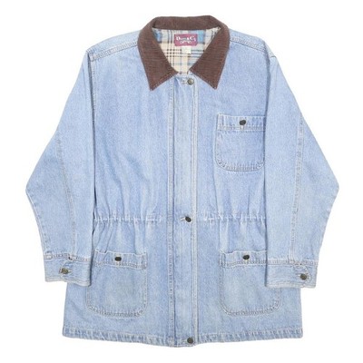 DENIM & CO Damen Blaue Baumwoll Denim Button Jacke L Cord Kragen Classic Fit