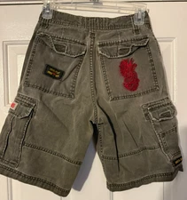 Vintage Youth JNCO Jeans Size 12 Olive Green cargo shorts with Flaming Dragon