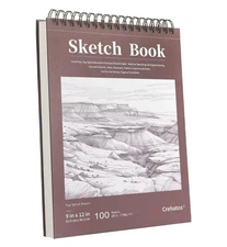 Crehatos 9" x 12" Sketch Book, Top Spiral Bound Sketch Pad, 100 Sheets Each...