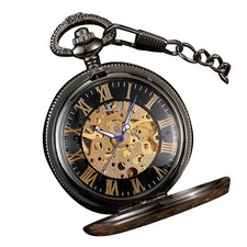 Hollow Mechanical Hand-Winding Pocket Watch Roman Numeral Skeleton Dial New;