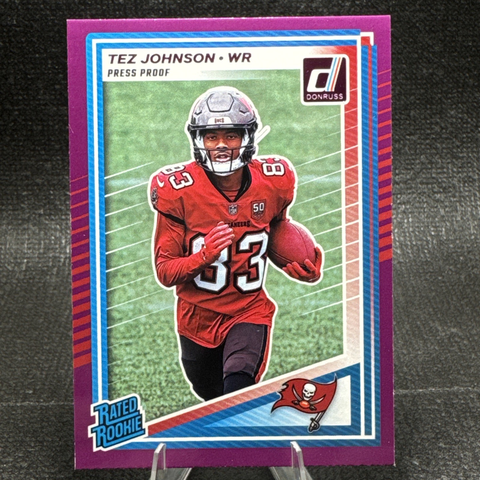 2025 Donruss Tez Johnson Purple Press Proof Tampa Bay Buccaneers #313