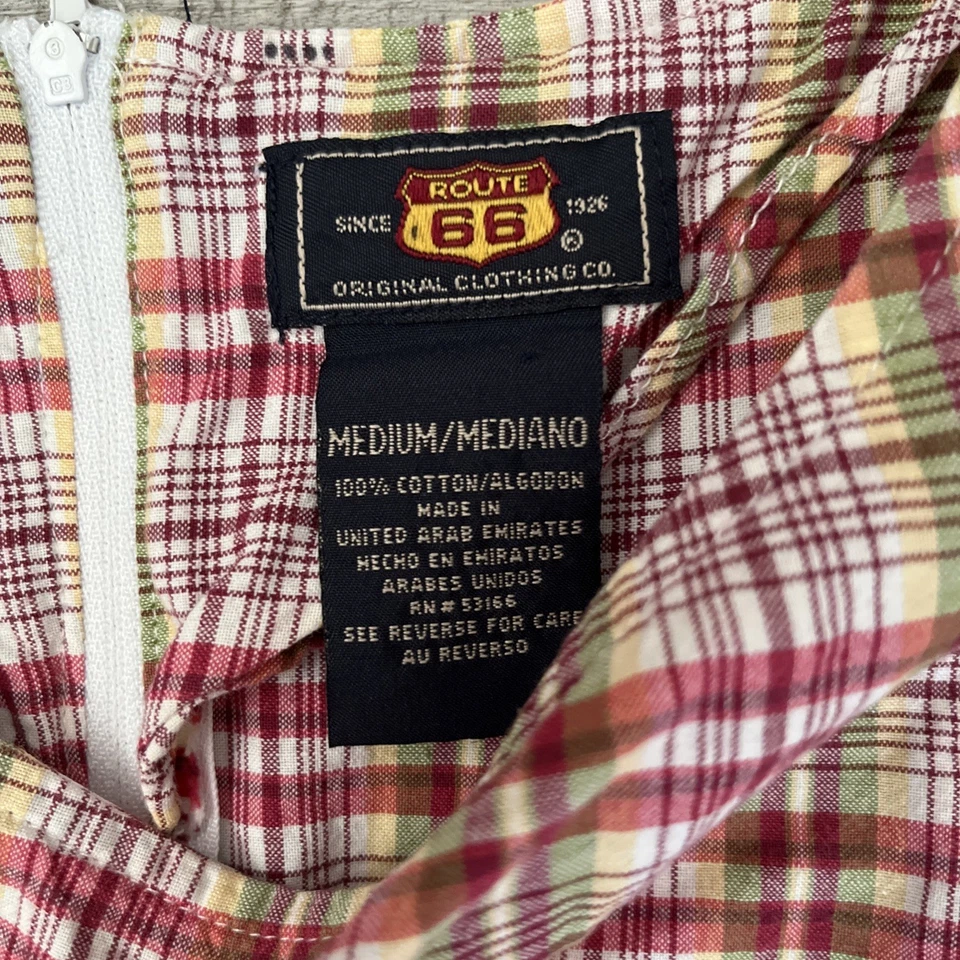 Vestido recto para mujer Route 66 sin mangas rojo beige a cuadros cremallera trasera algodón talla M Foto 2 de 4