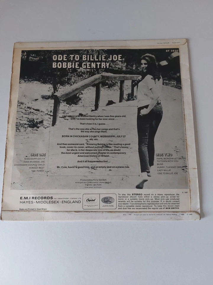 Ode to Billie Joe- Bobbie Gentry LP Capitol 1967 - Image 2 of 4