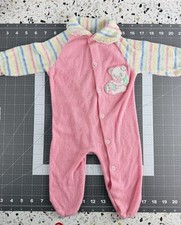 Vintage 1980s LULLABY LAND Pink TeddyBaby Stretch Terry Sleeper Pajamas 11-17 Lb
