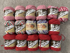 Lot of 16 Sugar 'n Cream Cotton Yarn Skeins 2.5 oz Red, Fruit Punch, Mistletoe