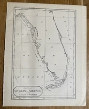 Sponging Ground Chart Coast Florida Keys Gulf Mexico 1887 Antique Nautical Map