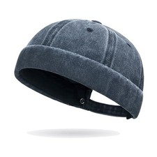 Classic Vintage Style Solid Color Sailor brimless Skull hat Cotton Navy Blue