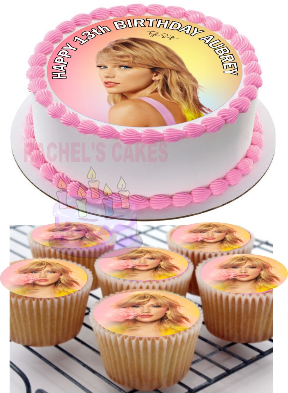 TAYLOR SWIFT PERSONALISED EDIBLE ICING BIRTHDAY CAKE TOPPER AND 8 ICING CUPCAKES eBay