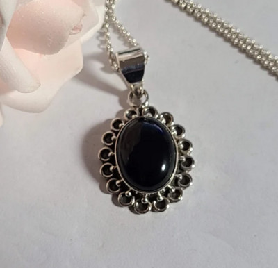Black Onyx Handmade  Pendant 925 Sterling Silver Beautiful  Gift For Her