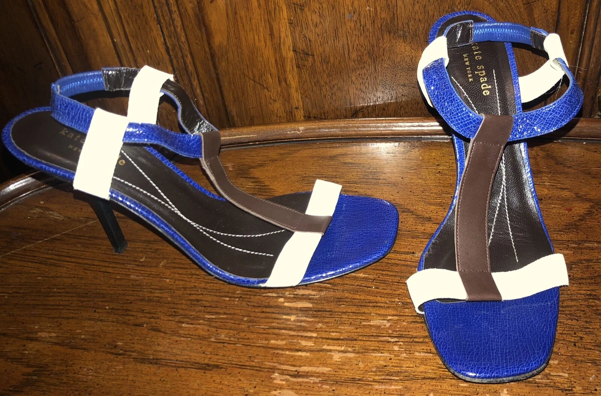 Kate Spade Blue Brown White High Heel Made In Italy Sandal Size 9