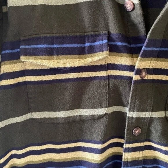 Duluth Trading Co. Men's Flannel Long-Sleeved Button-Down Shirt M Green Striped - Image 3 of 4