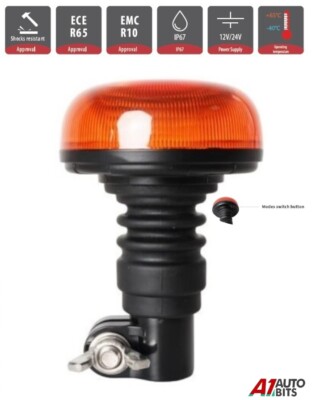 LED 12V 24V Leuchtfeuer Warnblinker orange flexibel DIN Pol Traktor Licht R65